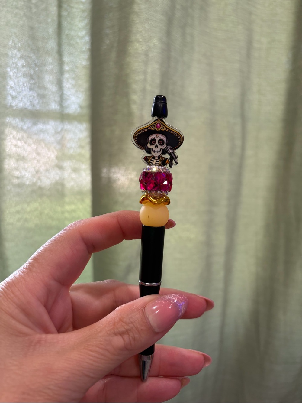Decorative Black Day of the Dead Skull Beaded Pen